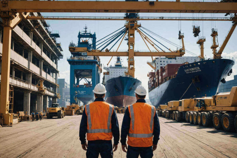 Des ouvriers travaillent sur un chantier naval