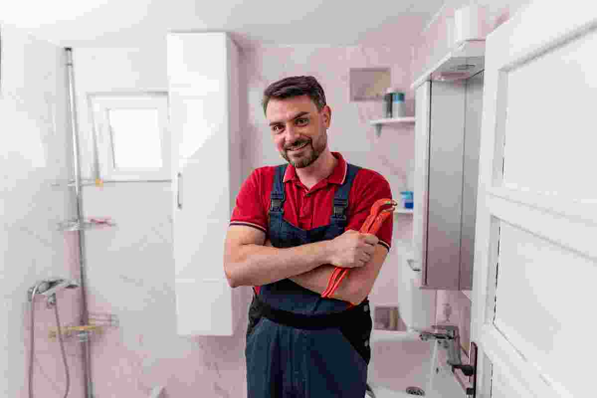 Un plombier tenant une clé à molette